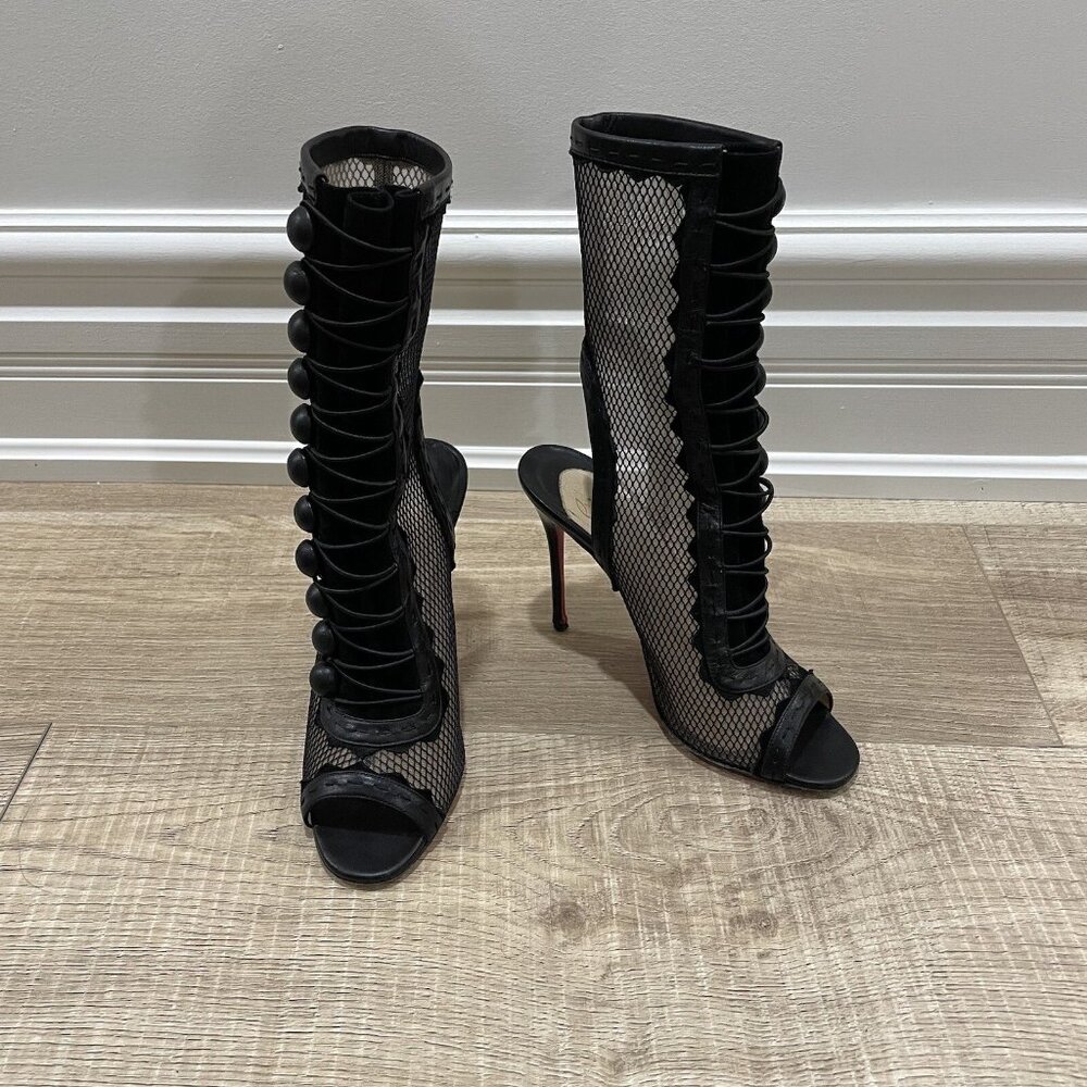 Christian Louboutin black open toe ankle cut out high heel cage bootie